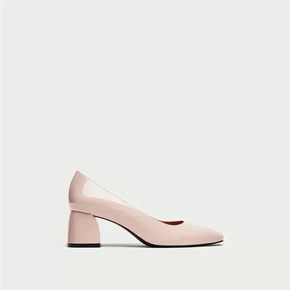[7.5/38]Zara Trafaluc Blush  Pink Block Heel Court Shoes - Picture 2 of 10
